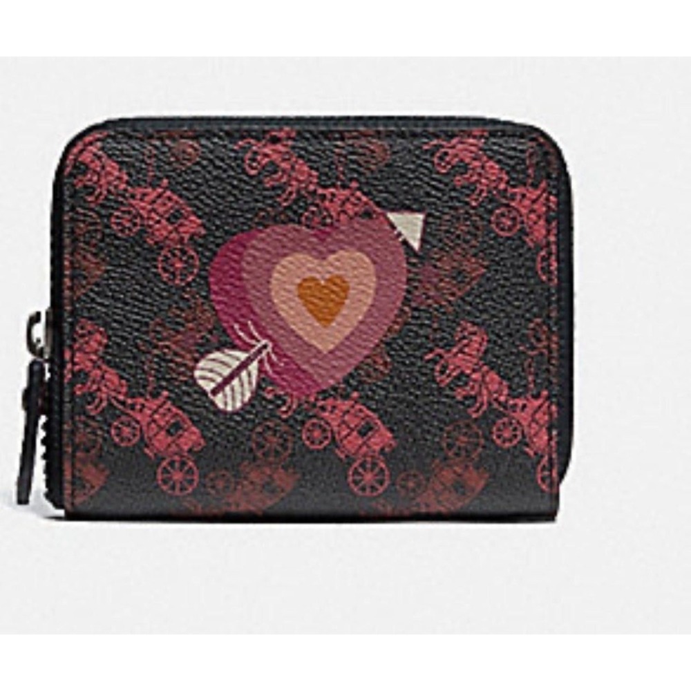 COACH Small Zip Around Wallet With Horse And Carriage Print And Heart NWT